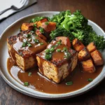 Roasted tofu and miso sweet potato with vegan gravy