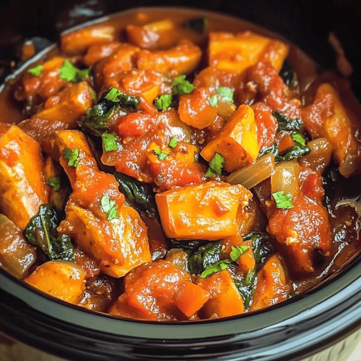 Crockpot Sweet Potato, Bell Pepper & Spinach Stew