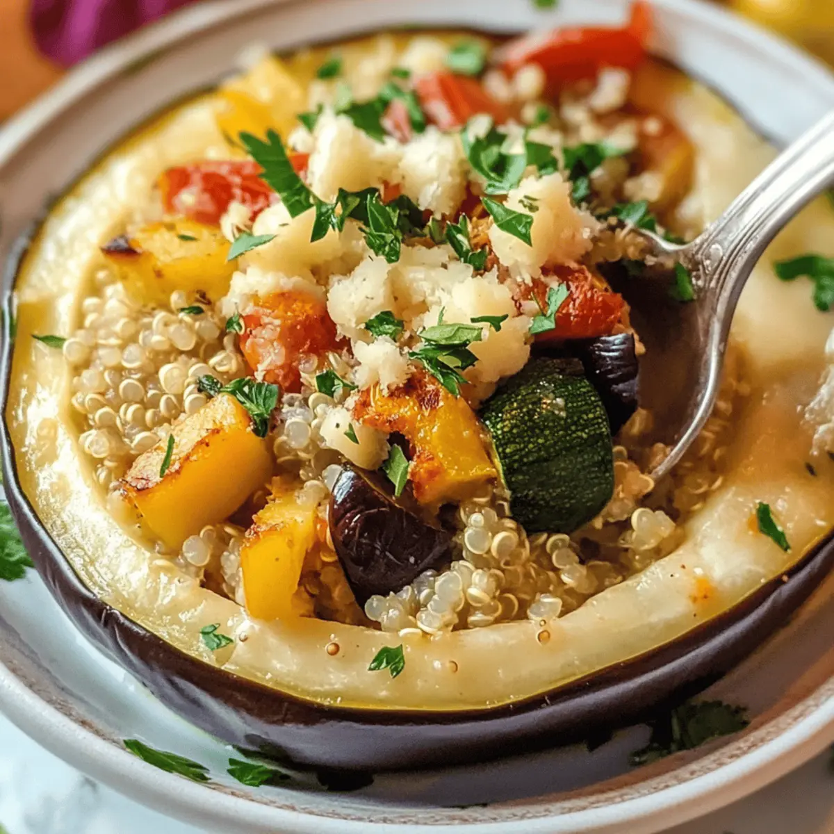 Roasted Veggie & Quinoa Stuffed Eggplant
