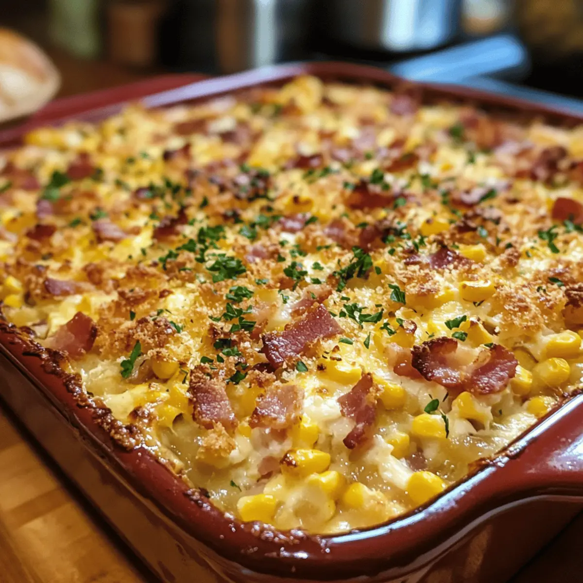 Thanksgiving Sweet Corn & Bacon (Turkey bacon) Casserole