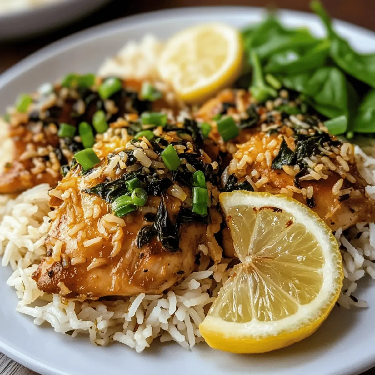 Lemon Garlic Chicken with Spinach Rice