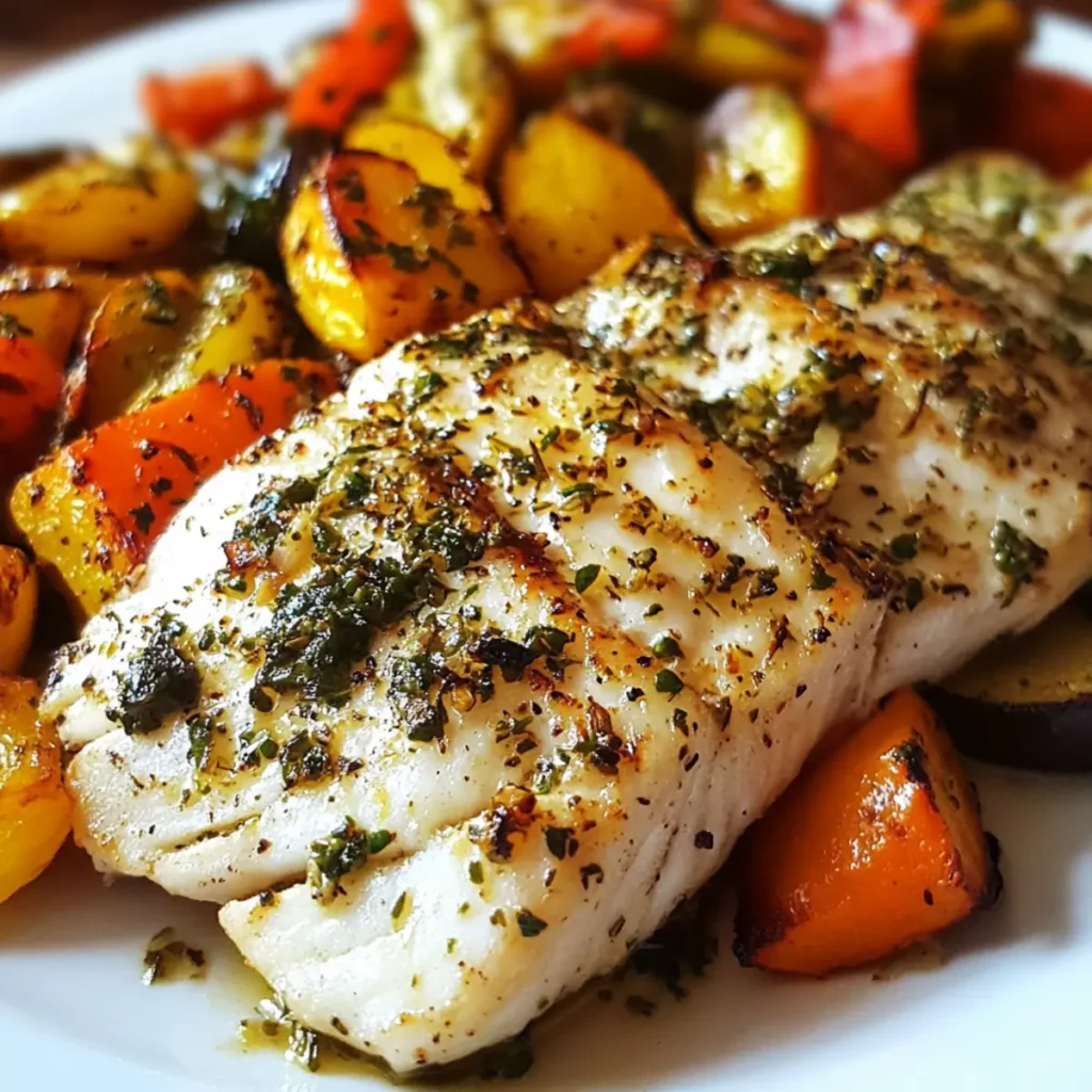 Garlic Herb White Fish with Roasted Veggies
