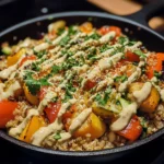 Quinoa & Veggie Skillet with Tahini Drizzle