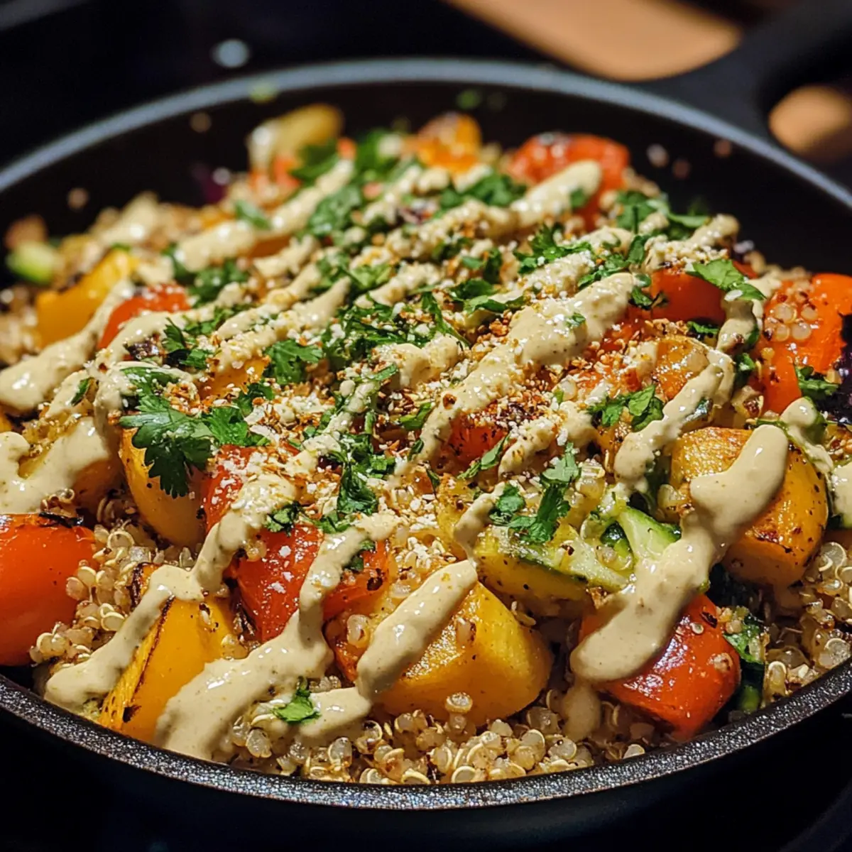 Quinoa & Veggie Skillet with Tahini Drizzle