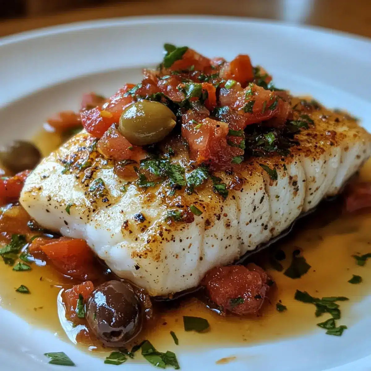 Baked Greek Cod with Tomato Olive Relish