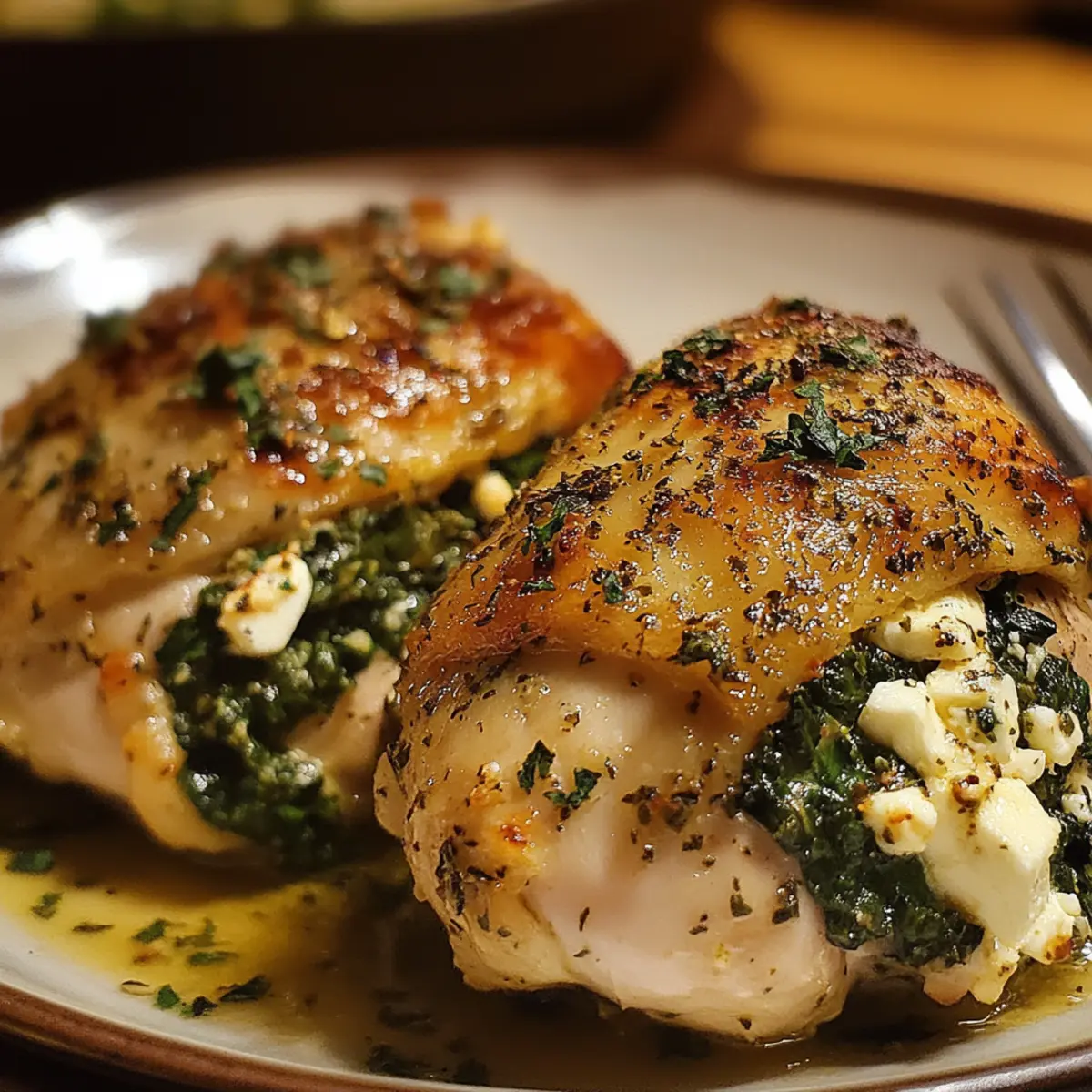 Greek Spinach and Feta Stuffed Chicken Thighs